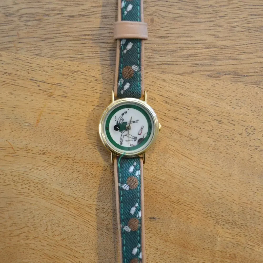 Vintage Bowling Ladies Wrist Watch Genuine Leather Quartz Movement